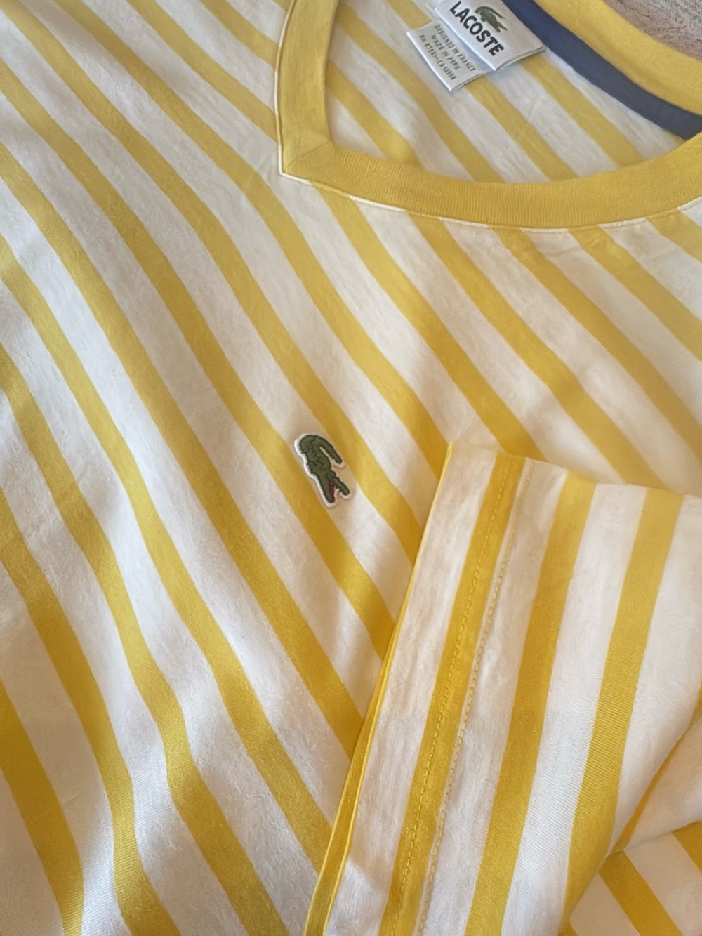 Lacoste Yellow & White Stripe Crocodile Chest Tee